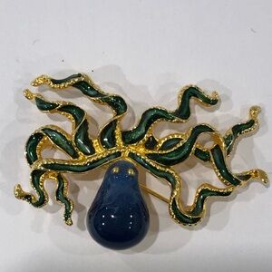 Vintage MFA Museum Of Fine Arts Enamel Octopus Gold Tone Brooch Pin